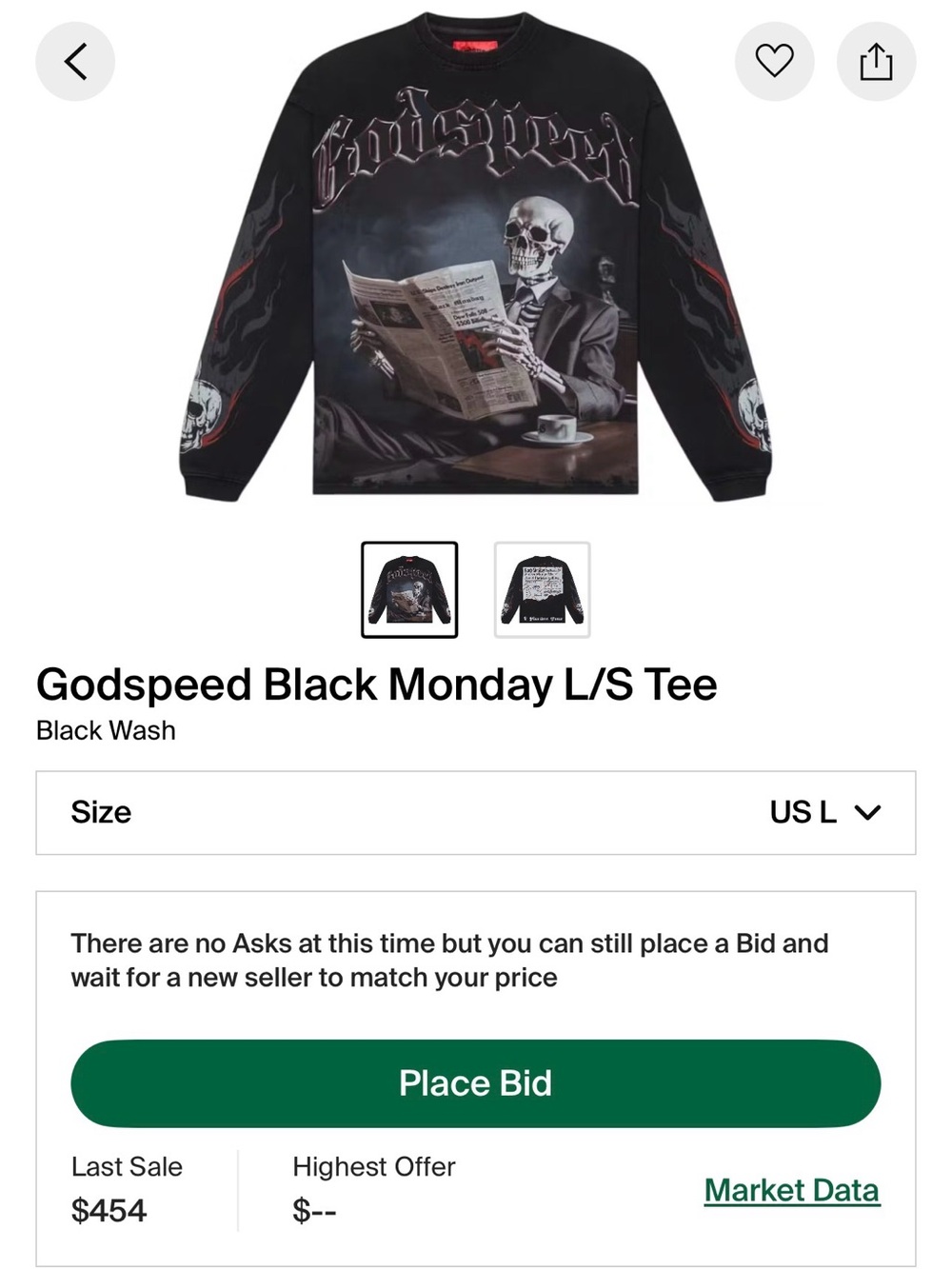 Godspeed Black Monday L/S Tee | Men’s Large | Black Wash | Worn Once 💀🔥
